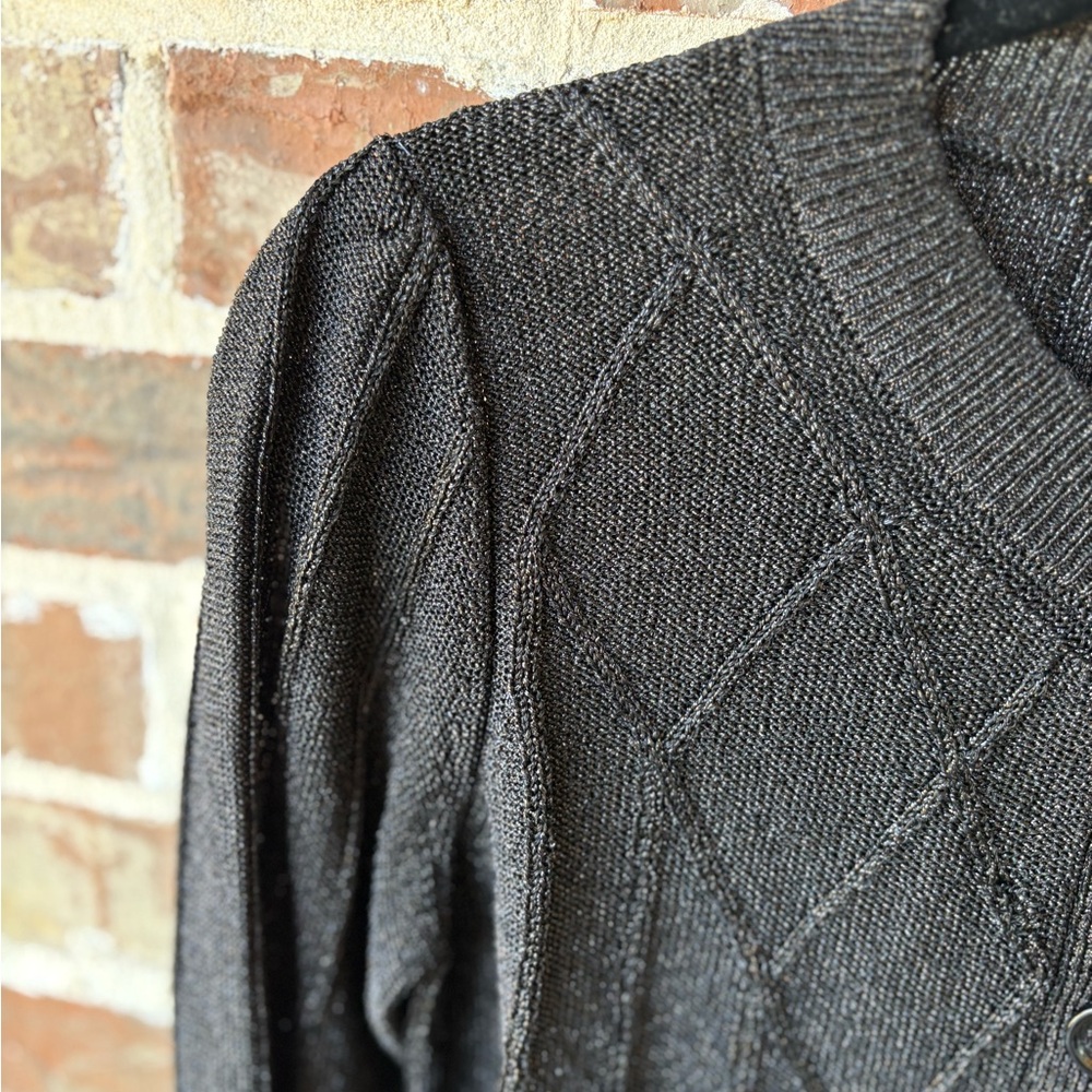 See by Chloe Black Metallic Argyle Cardigan Sweater Size 6 - Picture 7 of 15